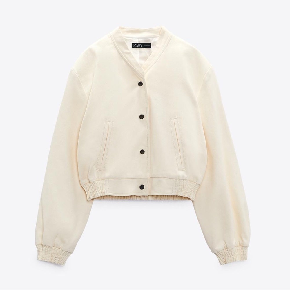 Zara cropped bomber jacket- oyster white